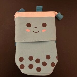 Cute Foldable Bubble Tea Boba Pencil Bag in Blue
